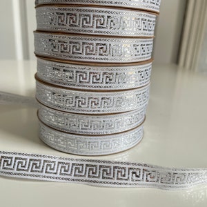 Treccia medievale, treccia ricamata jacquard, nastro con motivo a chiave greca, treccia stile greco, treccia medievale 15 mm