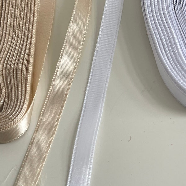 Satin ribbon 10 mm white, satin ribbon beige, satin ribbon 10 meters