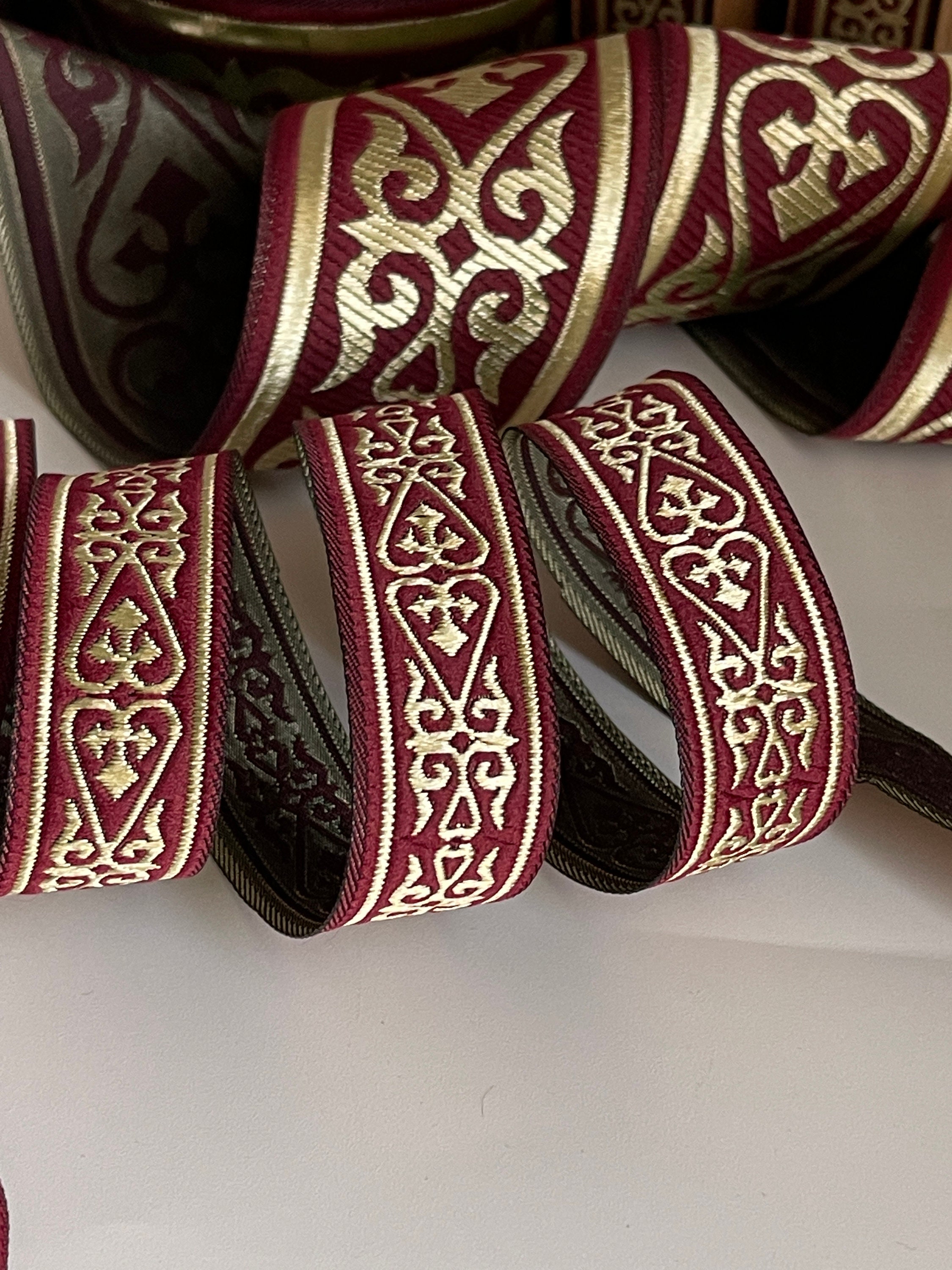 Medieval Jacquard Embroidered Ribbon, Burgundy and Gold, Medieval ...