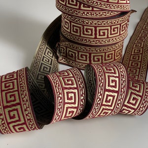 Medieval braid embroidered jacquard style Greek key pattern woven jacquard braid 35 mm burgundy and gold ribbon Greek pattern Greek medieval border
