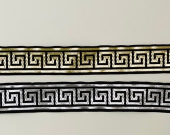 Medieval braid woven jacquard theatrical ribbon Greek key motif ribbon 35 mm Greek key medieval border