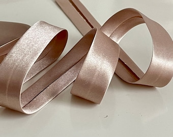 20mm old rose satin bias binding, bias binding for edging textiles, handmade pinkish beige bias binding