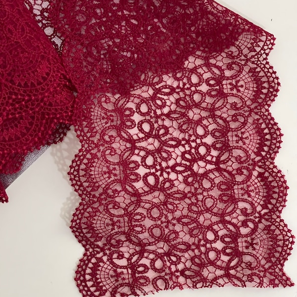 Bordeaux lace for handcrafted creations burgundy lace 21 cm width embroidered lace