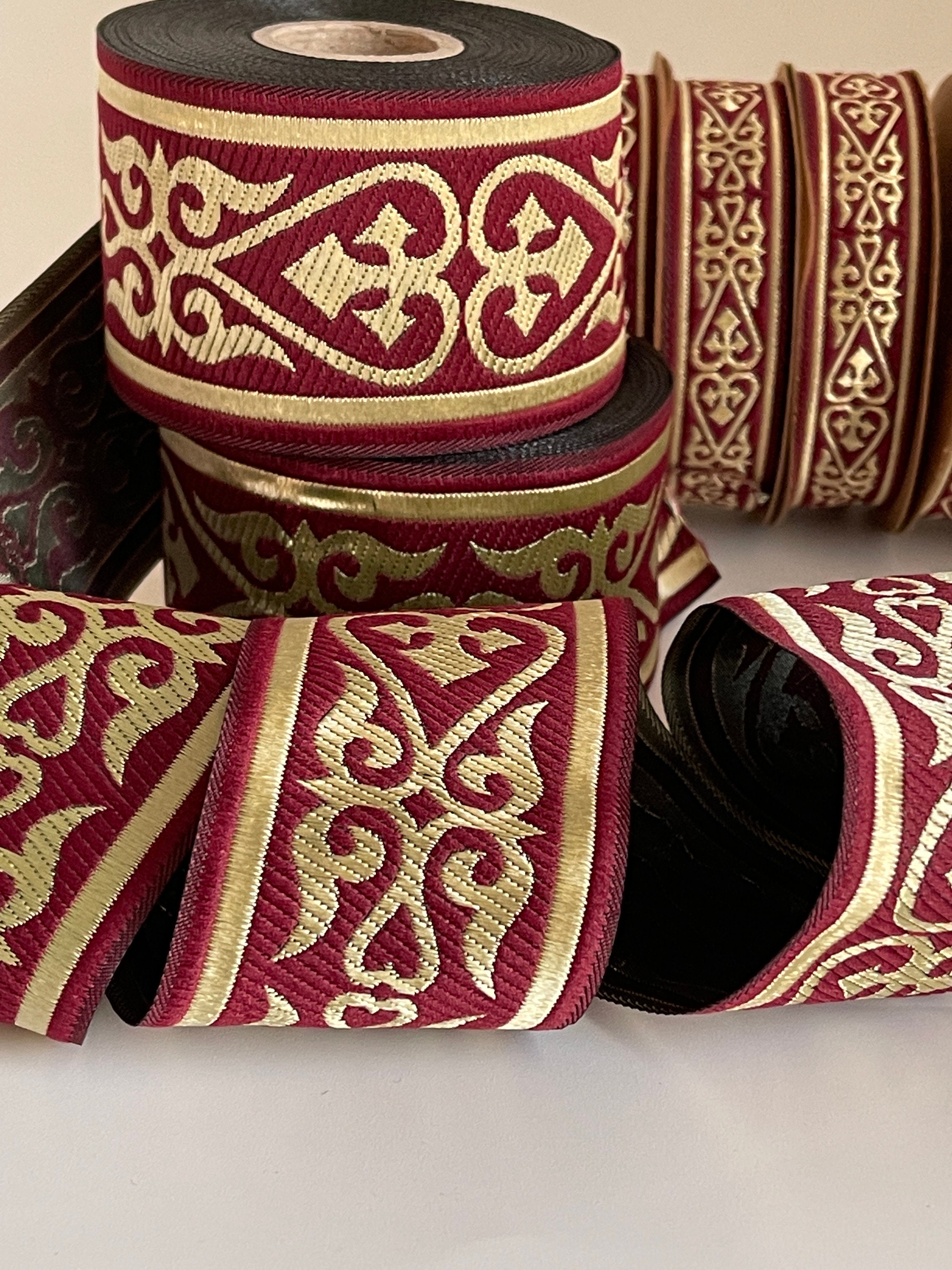 Medieval Ribbon Patterns Medieval Jacquard Embroidered Ribbon, Burgundy and Gold, Medieval ...