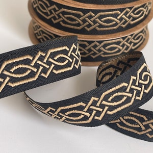 Medieval braid Celtic braid pattern medieval ribbon 20 mm black and gold jacquard embroidered braid black and silver medieval border image 1