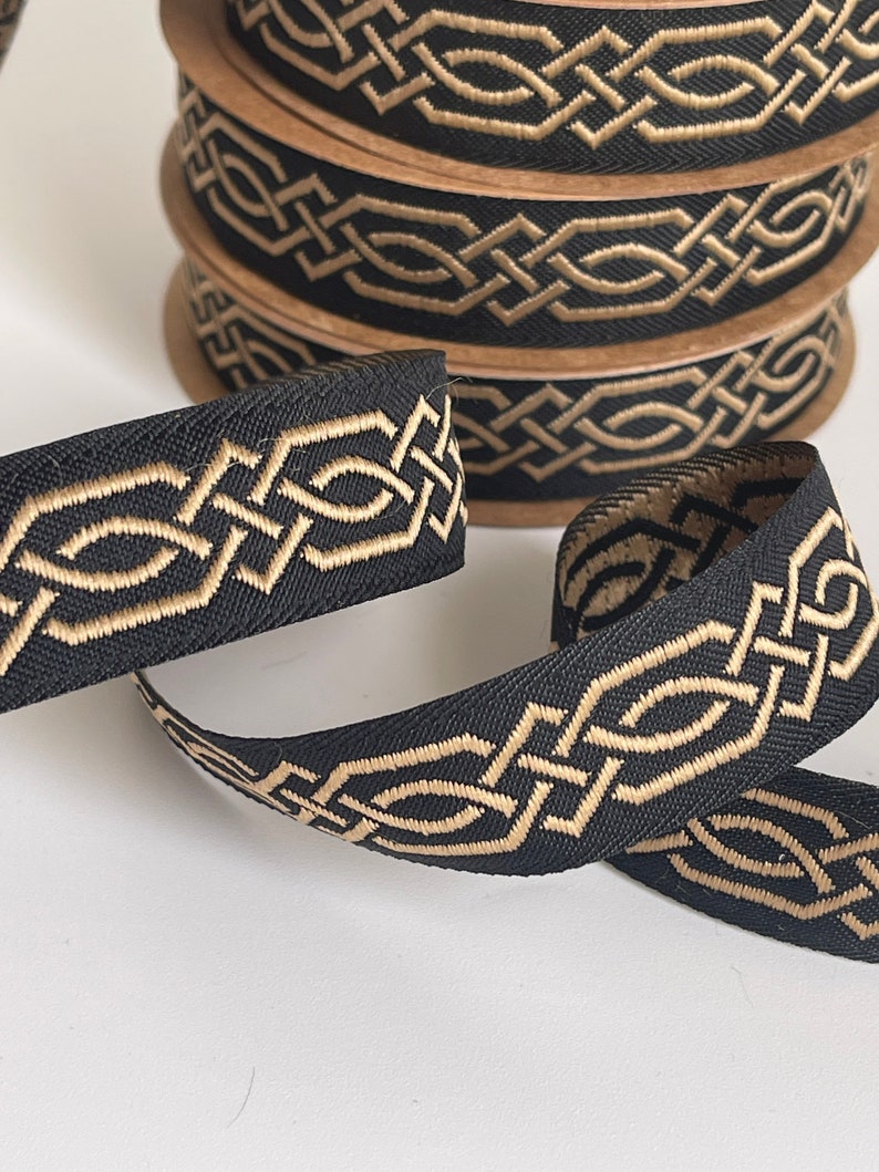 Medieval braid Celtic braid pattern medieval ribbon 20 mm black and gold jacquard embroidered braid black and silver medieval border image 1