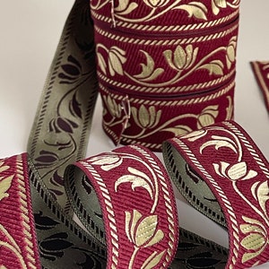 Galon médiéval motifs tulipes ruban théâtral 35 mm galon médiéval bordeaux et doré ruban brodé jacquard bordure médiévale tissé image 6