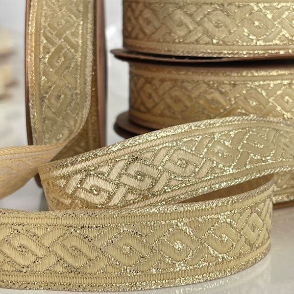 Medieval Celtic braid pattern trim, gold braided ribbon, 22mm gold medieval ribbon, gold braid pattern trim