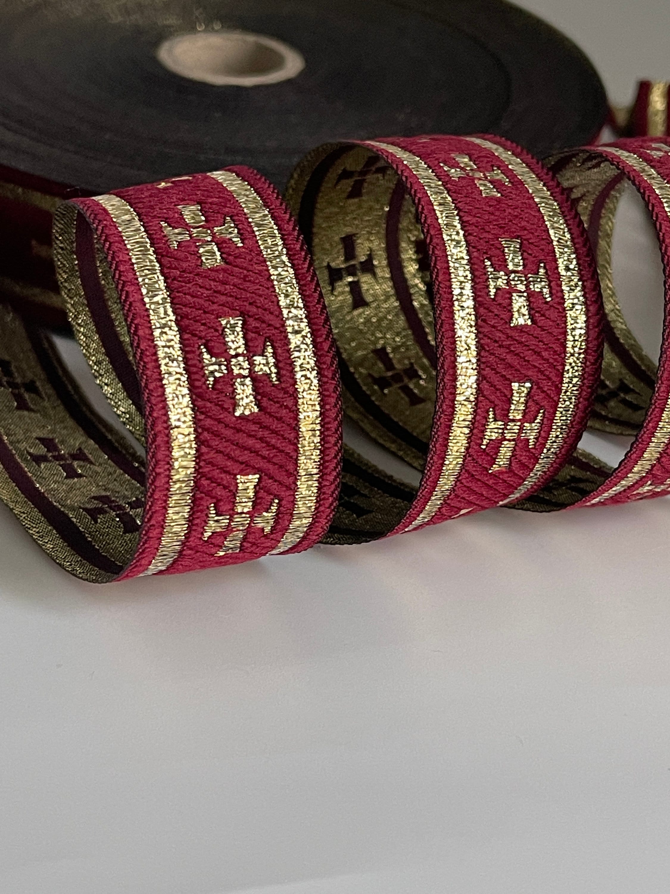 Liturgical Ribbon Gold Cross on Burgundy Background Liturgical Border ...