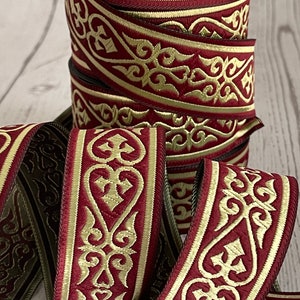 Galon médiéval brodé jacquard ruban brodé bordeaux et doré bordure médiévale cœur celtique garniture de ruban royal cœur celtique 35 mm image 8