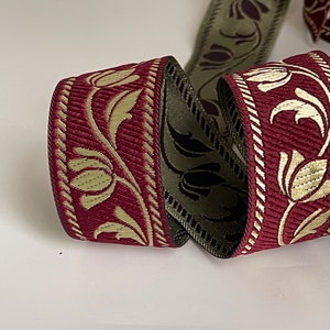 Galon médiéval motifs tulipes ruban théâtral 35 mm galon médiéval bordeaux et doré ruban brodé jacquard bordure médiévale tissé image 10