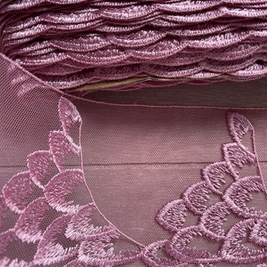 Lace on pink tulle, pink lace, 10 cm lace, shiny pink lace