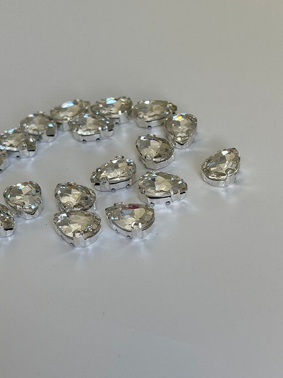 Perles en Strass à coudre strass en verre forme amende strass pour création artisanale perles strass en verre avec socle argenté