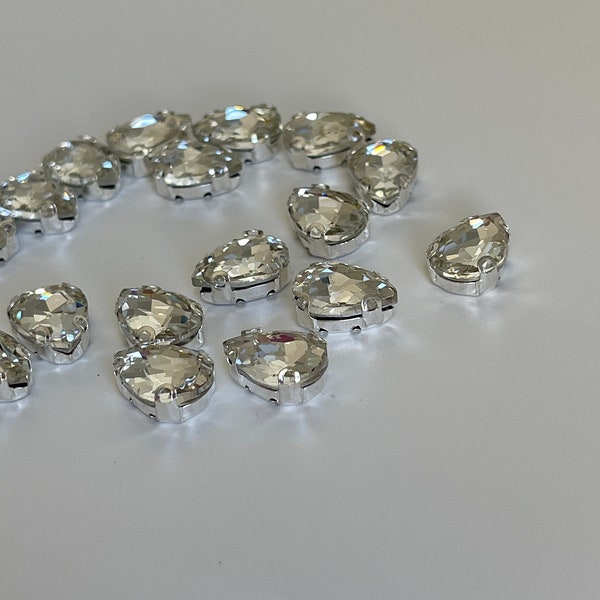 Perles en Strass à coudre strass en verre forme amende strass pour création artisanale perles strass en verre avec socle argenté