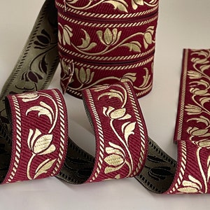 Medieval braid tulip patterns theatrical ribbon 35 mm burgundy and gold medieval braid jacquard embroidered ribbon medieval woven border image 7