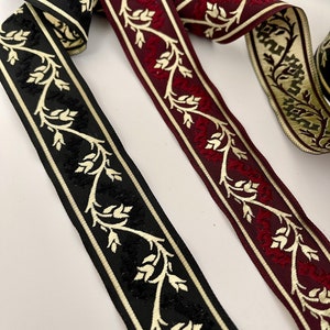 Jacquard-gesticktes Geflecht, 35 mm, Blumenstiel-Motiv, Geflecht, gewebtes Band, Blumenstiel-Motiv, Jacquard-Bordüre, burgunderrotes Gold, gewebte Bordüre, Schwarzgold
