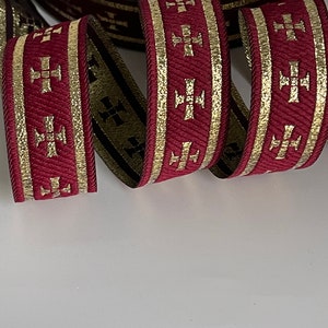 Liturgical gold cross ribbon on burgundy background liturgical border gold cross ribbon 28 mm burgundy and gold Church braid ecclesiastical ribbon image 7