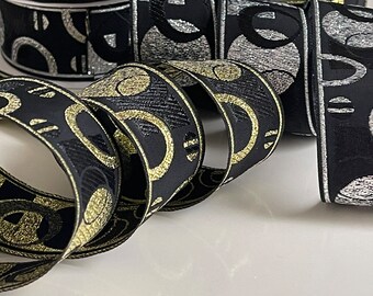 Galon médiéval tissé jacquard ruban en jacquard 35 mm de largeur ruban motif géométrique galon brodé noir doré ou noir argenté