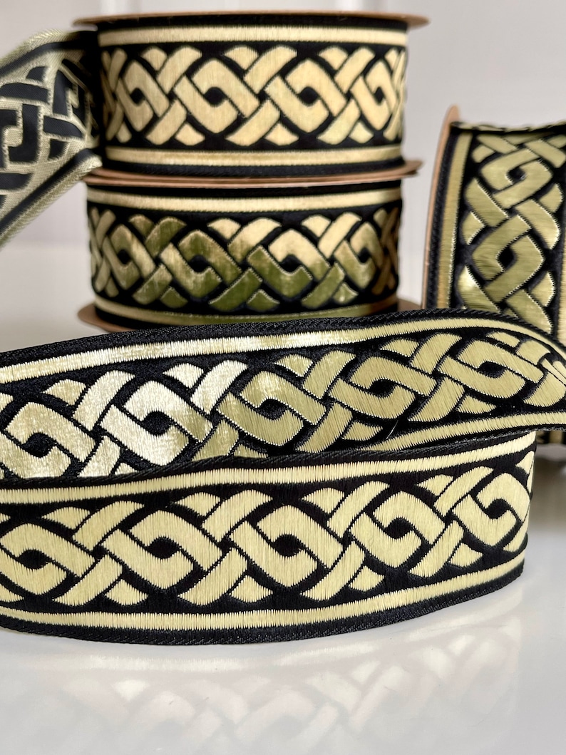 Bordure médiéval brodé jacquard,galon jacquard motif celtique,ruban médiéval motif tresse celtique, galon médiéval 35 mm image 10