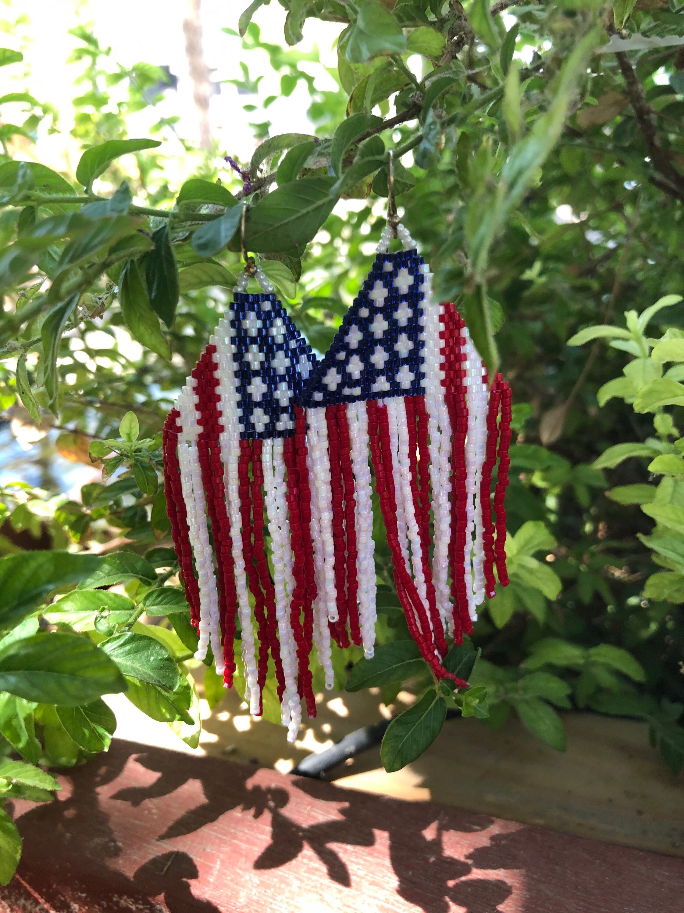 Patriotic Earrings Red White Blue Statement Earrings Long Etsy