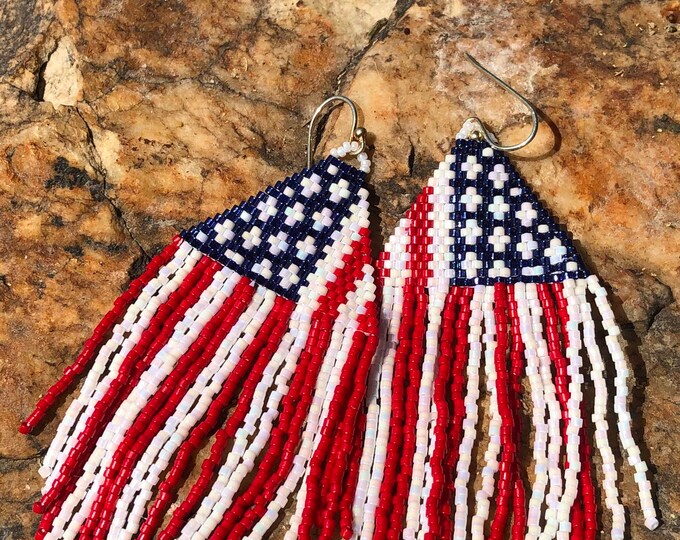 Patriotic Earrings Red White Blue Statement Earrings Long Etsy