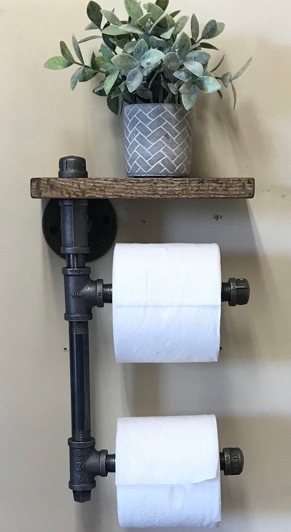 Rustic Toilet Paper Holder with Shelf Country Farmhouse Bathroom
