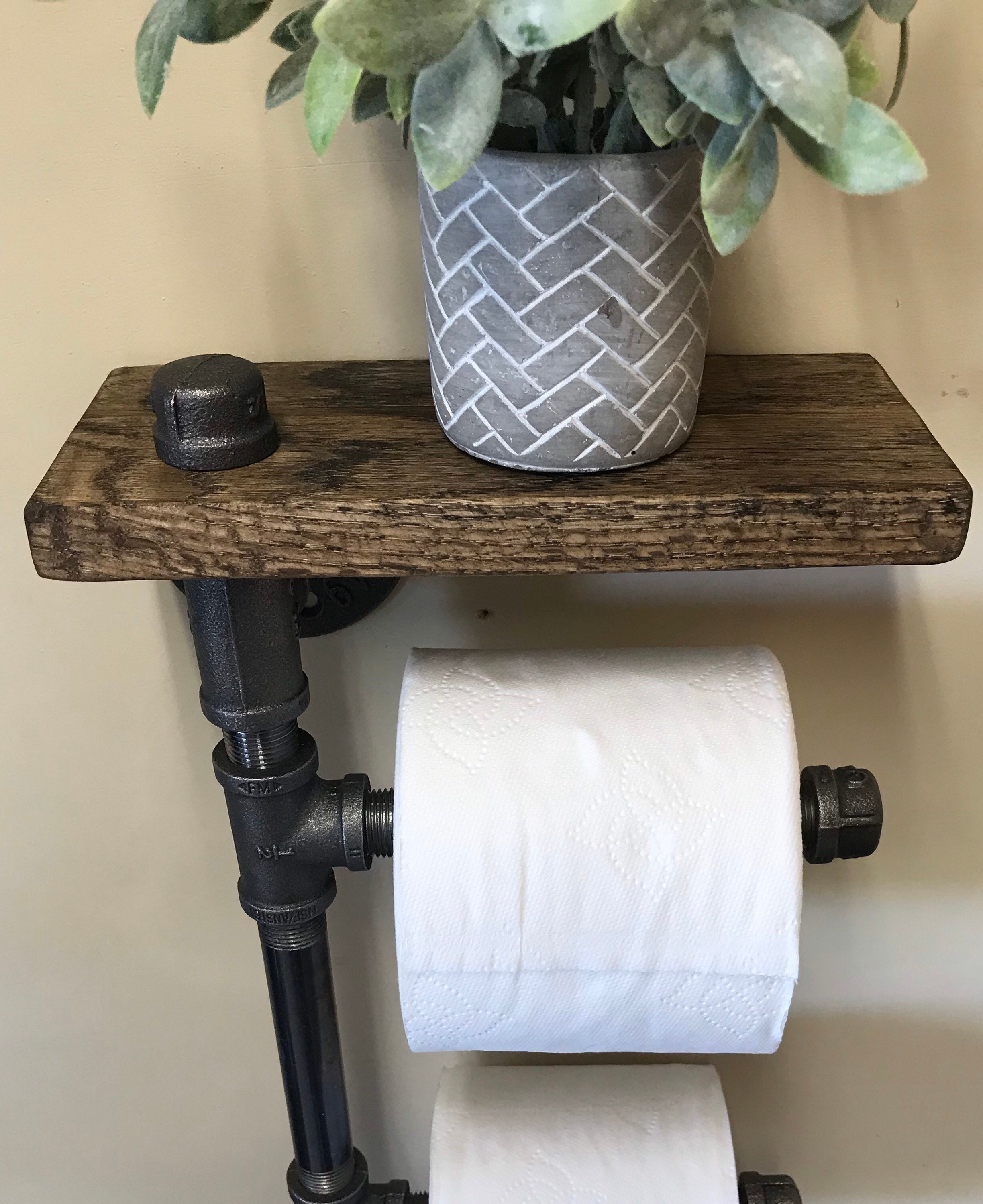 Perfeso.L Farmhouse Toilet Paper Holder with Wooden Large Shelf–Unique  Rustic Coastal Nautical Rope Design Farmhouse Bathroom Decor Towel Rack  Tissue