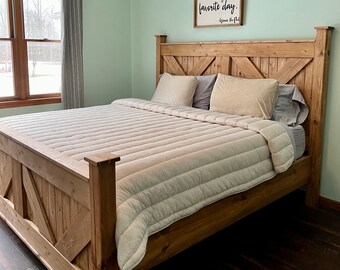 farmhouse, real wood, barn style, handmade, Rustic bed frame