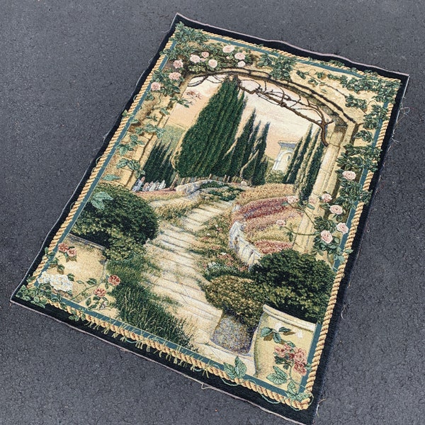 South of France Cypress Trees Stone Archway Unfinished Tapestry Wall Hanging Fabric Remnant