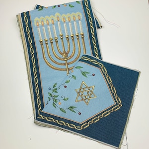 Festival of Lights Hanukkah Menorah Star of David 90&quot; Crafters Unfinished Tapestry Runner Fabric Piece
