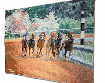 Tapiz de tela para colgar en la pared de Silks of The Field, carreras de caballos, pura sangre, hipódromo de Keeneland, Kentucky, artesanos ~ Mary Nickell