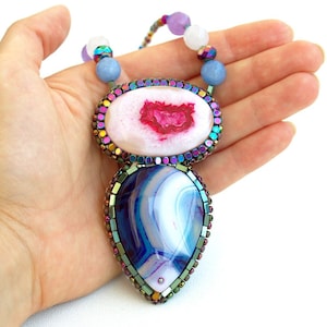 Twilight Nymph Statement Necklace-Onyx & Agate Necklace-Gemstone Necklace-Boho Necklace-Beaded Pendant Necklace-Deluxe Necklace