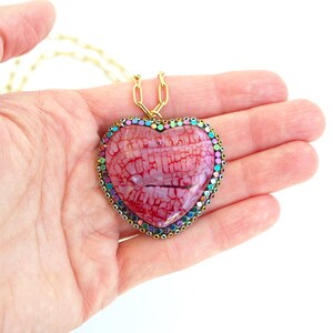 Fire Agate Heart Pendant Necklace-Heart Pendant Necklace-Agate Pendant Necklace-Beaded Rainbow Necklace-Love Necklace-Deluxe Boho Necklace