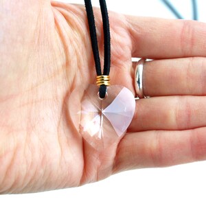 Svarowski Crystal Heart Pendant Necklace-Crystal Necklace-Heart Necklace-Women Jewelry-Vegan Leather Necklace-Gift Necklace