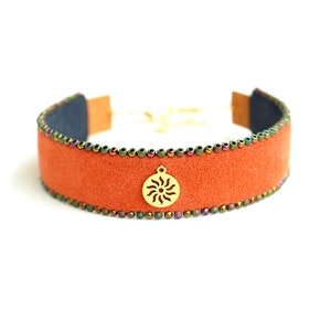 Aztec Sun Orange Leather Choker-Soft Leather Choker-Leather Choker Necklace-Boho Choker Necklace-Mexican Style Choker-Plant Lover Gift