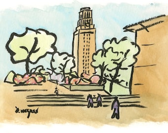 University of Texas Tower Watercolor Painting