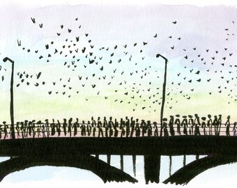 Congress Avenue Bat Bridge at Sunset