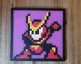 Perler Bead Mega Man 2 Quick Man with Glow in the Dark Background