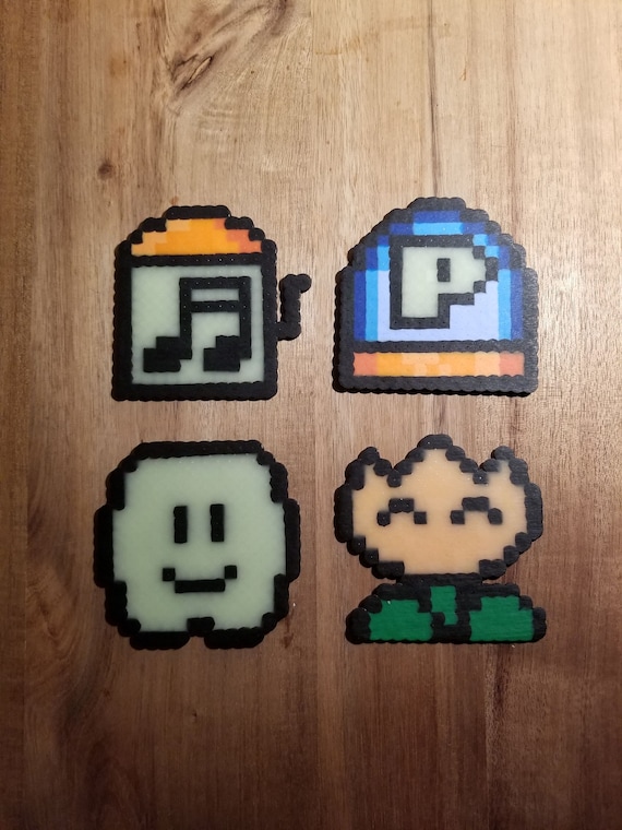 Perler Bead Glow in the Dark Mario Bros. Power Ups 