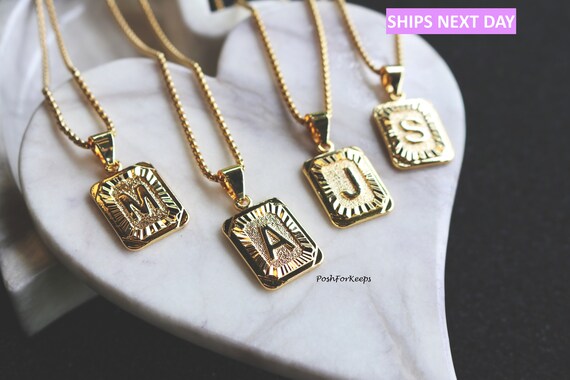 18k Gold Plated Initial Medallion Letter Pendant Necklace Square Rectangle Chain Custom Name Personalized Gift Alphabet Charm Uni Bday - Gold Plated Initial Pendant Necklace 18k Gold Plated Initial Medallion Letter Pendant Necklace Square Rectangle Chain Custom Name Personalized Gift Alphabet Charm Uni Bday - Gold Plated Initial Pendant Necklace