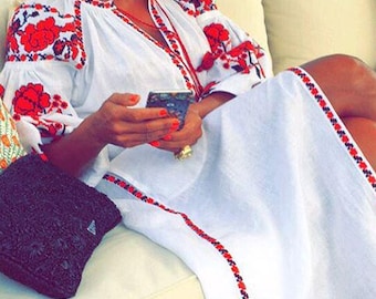 6US/38EU! Embroidered Cocktail Dress White Boho Dress Vyshyvanka Urban Chic Dress Rustic Style Bohemian Dress Linen AT