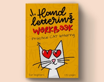 Handlettering-Übungsbuch für Anfänger (PDF) | CAT-Übungsblätter | Moderne Kalligrafie-Übungen | Druckbares Lettering-Übungsbuch | Für CAT-Fans