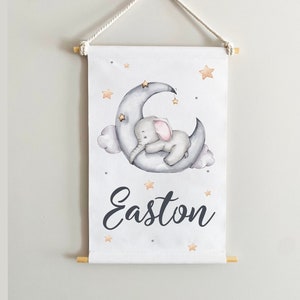 Elephant baby nursery banner Personalized canvas flag Elephant wall decor