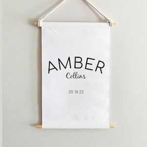 Bandera con nombre de bebé, pancarta de lona, decoración de pared personalizada para guardería