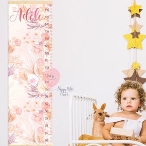 Floral Ocean Girl-groeimeter – gepersonaliseerde hoogteliniaal met schelpen, koralen en zeesterren | Wanddecoratie kinderkamer voor kinderkamer