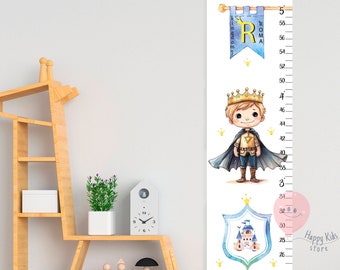 Prince growth chart Canvas height chart for baby boy Fairytale nursery art Kids pink room decor Baby shower gift