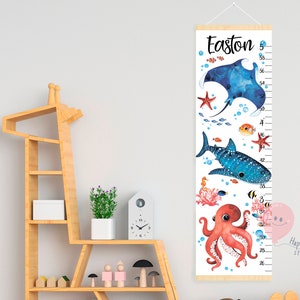 Unter dem Meer Messlatte Hai Stingray Oktopus Messlatte Nautische Meerestiere Baby Kinderzimmer Ozean Kinderzimmer