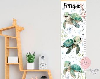 Turtle baby growth chart Under the sea height chart Ocean nursery name sign