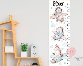 Airplane pilot baby growth chart Animals in the sky height chart Aviation nursery decor Shower or birthday gift