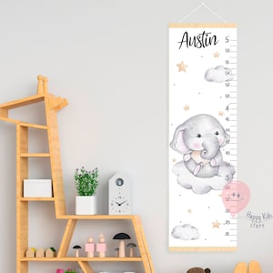 Messlatte mit Elefant und Wolken, Messlatte fürs Kinderzimmer, Messlatte fürs Baby, Babyparty oder Geburtstagsgeschenk